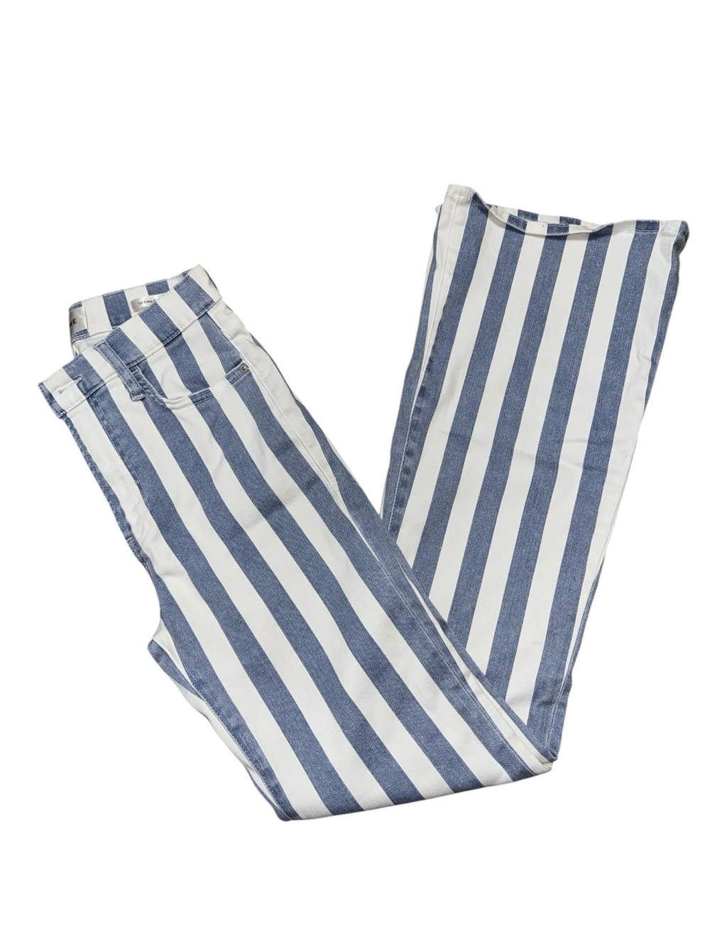 Women’s Frame “Le Easy Flare” Denim Blue and White Striped Wide-Leg Jeans - 27